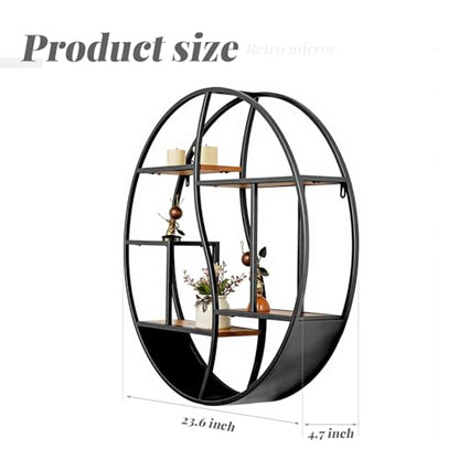 Round Wall Shelf,Decorative Circle Floating Shelves - color: Black
