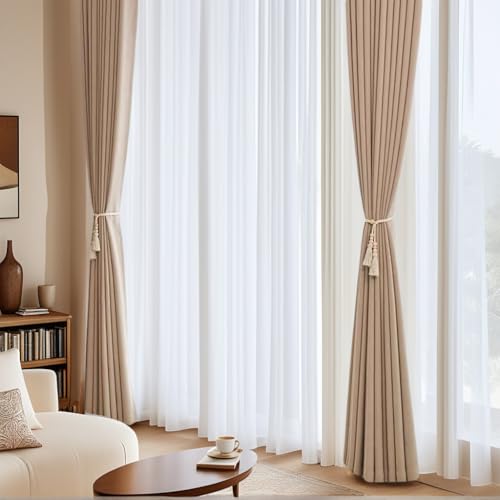 Wooden Beads Tassel Curtain Tiebacks, Curtain Tie Backs for Curtains 2 Pack, Sheer/Drapery Curtain Holdbacks, Rope Curtain Tie Backs, Boho Curtain Tiebacks for Mordern Farmhouse Home Office