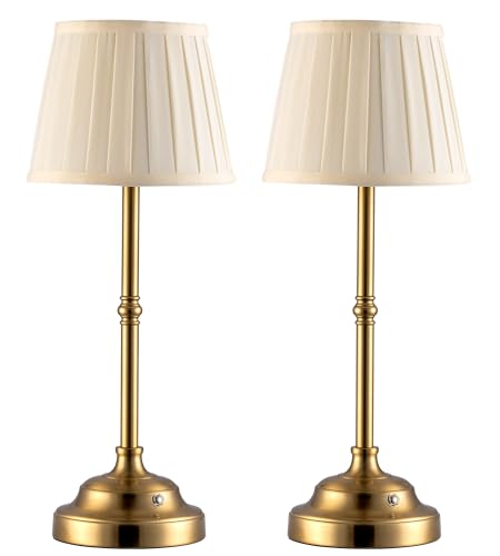 KDG Gold Cordless LED Table Lamps Set of 2, Beige Fabric Shade Desk Lamps - color: Gold + Beige Lampshade (2 Pack)