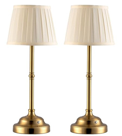 KDG Gold Cordless LED Table Lamps Set of 2, Beige Fabric Shade Desk Lamps - color: Gold + Beige Lampshade (2 Pack)