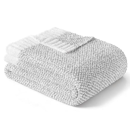Exclusivo Mezcla Checkered Knit Blanket Twin Size for Bed, Heather Grey - color: Heather Grey, size: Twin (60"x80")