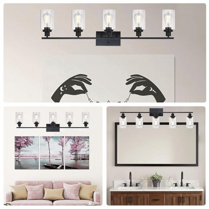 MELUCEE 40 Inches Length 5-Light Bathroom Vanity Light Fixtures Black - color: Black, size: 5-Light