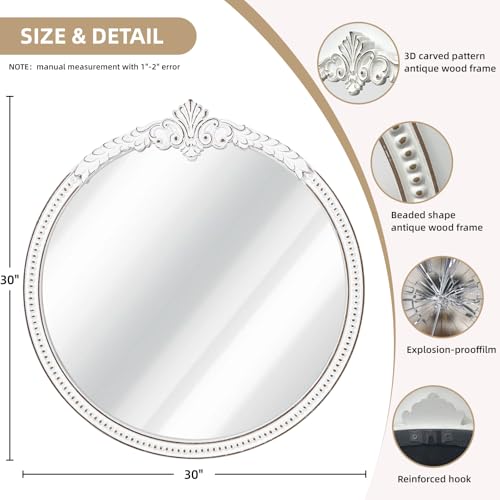30 Inch Vintage Rustic Round Mirror for Wall Decor - color: A - Round - 30x30 in