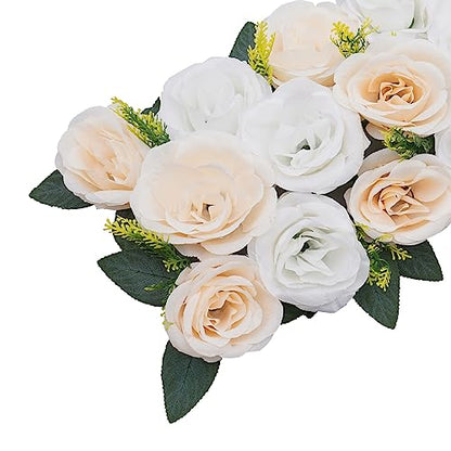 DYNAMI Wedding Dining Table Flower Centerpiece,10Pcs 19.7 * 9.8 in Artificial Rose Flowers Arrangements, Table Runner Road Lead Decorations Floral Centerpiece,for Party Table Decor (Champagne+White)