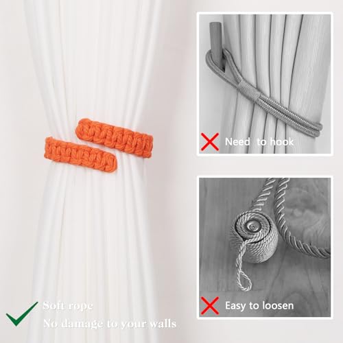 NICEEC 2 Pack Natural Cotton Rope Curtain Tiebacks Farmhouse Rustic Style Decorative Drape Tie Backs Handmade Braided Curtain Holdbacks for Home & Office Sheer/Light Weight Drapery (C-Orange-L) - color: Orange-large, size: 2 Pack