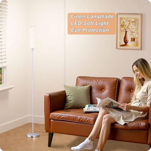 Nukanu Floor Lamp with Remote Control,Nickel,Linen lampshade - color: nickel+Beige linen