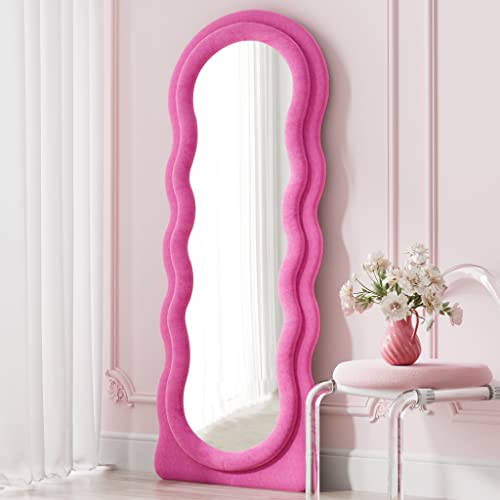 Full Length Mirror Floor Mirror, 63" x 24" Wavy Body Mirror, Standing Mirrors Full Length for Bedroom, Living Room, Cloakroom, Wavy Mirrors, Pink - color: Pink