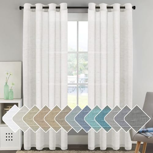 H.VERSAILTEX White Linen Sheer Curtains 90" 2 Panels Grommet - color: White, size: 52"W x 90"L (Pack of 2)