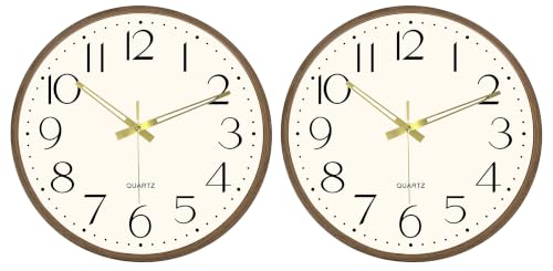 2 Pack 16 Inch Wall Clock, Silent Analog Clock Battery Operated - color: Brown Wood Grain, size: 16In-2Pcs