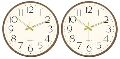 2 Pack 16 Inch Wall Clock, Silent Analog Clock Battery Operated - color: Brown Wood Grain, size: 16In-2Pcs
