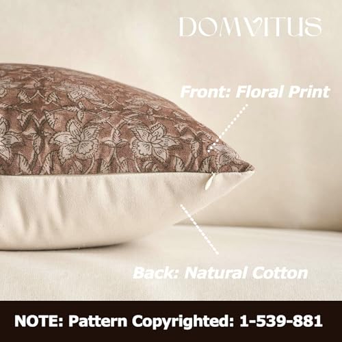 DOMVITUS Floral Pillow Covers 18x18 Throw Pillow Covers Block Print Vintage Decorative Neutral Pillow Cover for Couch Bed Living Room Brown 1PC - color: Brown, size: 18" x 18" (Pack of 1)