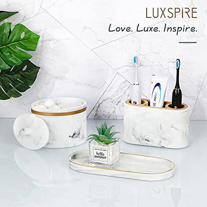 Luxspire 9.8" Bathroom Vanity Tray Marble Ceramic Dresser Jewelry Dish - color: Marble White+gold, style: Small