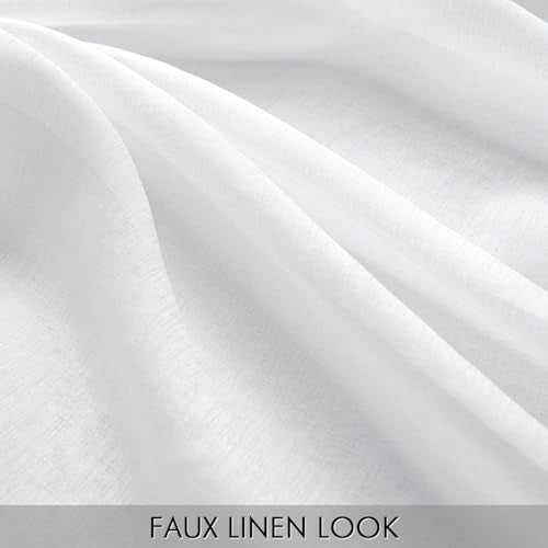 MIULEE Semi White Linen Textured Sheer Curtains 42W×72L Rod Pocket 2 Panels - color: White, size: 42"W x 72"L (Pack of 2)