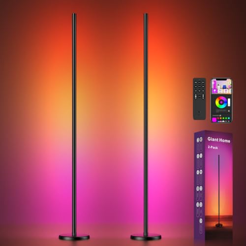 RGBICW Corner Floor Lamp 2 Pack, Smart LED Standing Lamps - size: 2 Pack Black