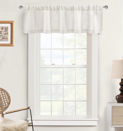 DriftAway Linen Textured Curtain Valances for Windows Light Filtering 3 Inch Rod Pocket Farmhouse Country Rustic Kitchen Valances for Bedroom Living Room Bathroom 14 inch Length Ivory White - color: *Ivory White, size: 52"W x 14"L (Pack of 1)