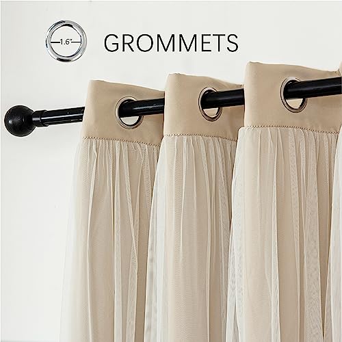 INLINAS Blackout Curtains with Sheer Overlay, Beige, 52x96 Inches - color: Beige, size: 52"W x 96"L (Pack of 2)