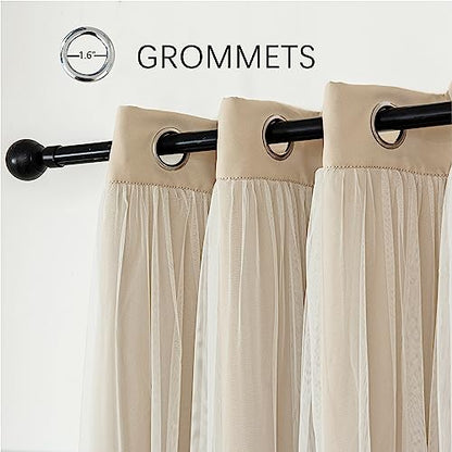 INLINAS Blackout Curtains with Sheer Overlay, Beige, 52x96 Inches - color: Beige, size: 52"W x 96"L (Pack of 2)