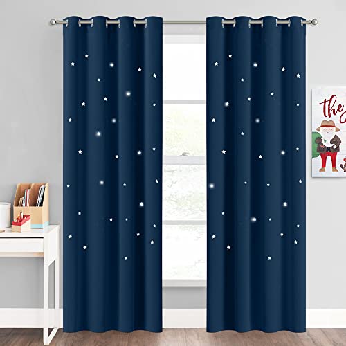 NICETOWN Blackout Curtains for Living Room 84 Inches Length, Thermal Insulated Star Curtains for Nursery, Grommet Kids Window Drapes for Babys Bedroom, 52" Wide, Moroccan Blue, 1 Panel - color: Moroccan Blue, size: 52"W x 84"L (Pack of 1)