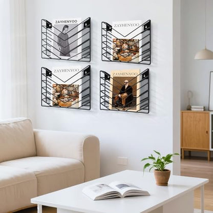 Wall Mounted Magazine Rack, Wall Mounted File Organizer - color: Black