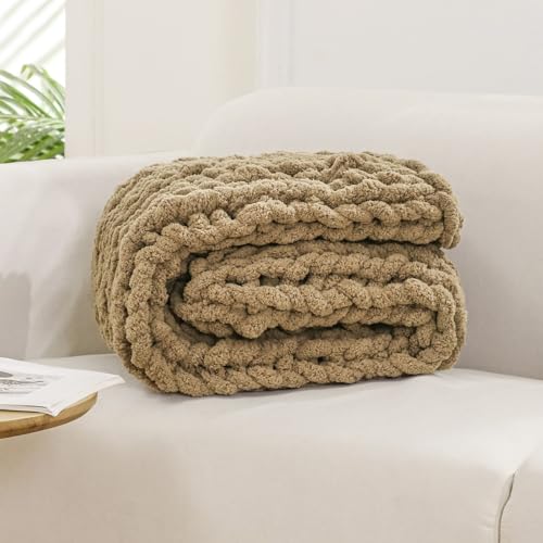 WESHIONGOO Chunky Knit Blanket Throw for Couch Bed 40"×40" Brown - color: Brown, size: 40"x40"(Small Size Throw)