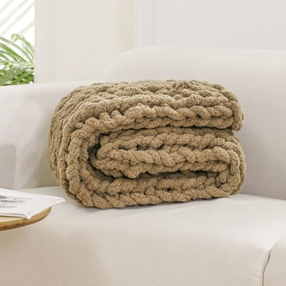 WESHIONGOO Chunky Knit Blanket Throw for Couch Bed 40"×40" Brown - color: Brown, size: 40"x40"(Small Size Throw)