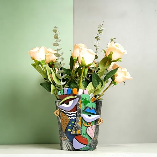 Picasso Abstract Face Planters Flower Pots, Handmade Resin Pots for Plants - color: Gray