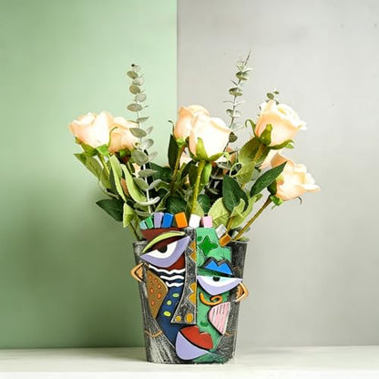 Picasso Abstract Face Planters Flower Pots, Handmade Resin Pots for Plants - color: Gray