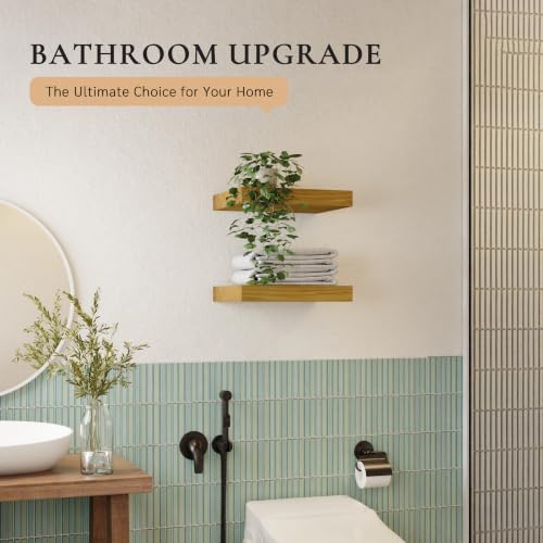16 Inch Extra Deep Floating Shelves Set of 2-12" Wide Solid Paulownia Wood Wall Mounted Shelves, Natural Wood Finish, Heavy Duty Long Display Ledge for Kitchen, Living Room & Home Office - color: Natural, size: 2T16IN