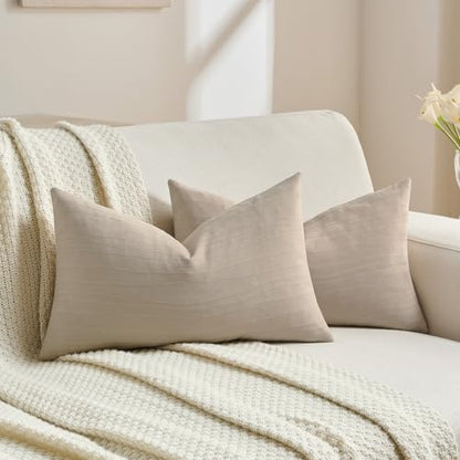 FUTEI Pack of 2 Chenille Striped Throw Pillow Covers 12x20 Inch,Beige - color: Beige, size: 20" x 12" (Pack of 2)