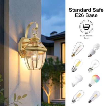 Solid Brass Outdoor Wall Light Fixtures, 12.6", 1-Pack - color: Polished Brass - 1 Pack, size: 12.6 inch