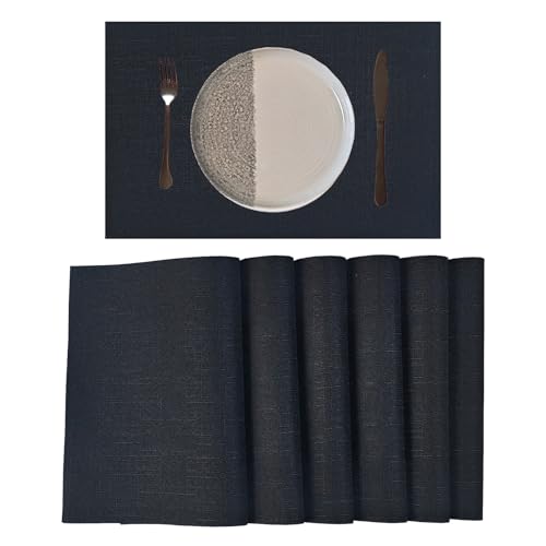 Placemats Set of 6 for Dining Table,Woven Cloth Washable placemats, Table Mats for Dining Table 12"x18"(Black) - color: Black Plain, size: 6 pcs
