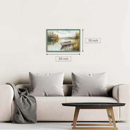 HILL WEST Rustic Autumn Lake Landscape Framed Wall Art, 24x16inch - color: Lake, size: 24"L x 16"W