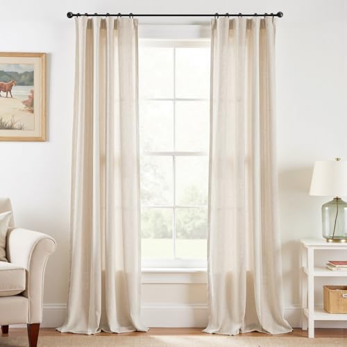 jinchan Linen Curtains Light Filtering Back Tab 38x96 Inch 2 Panels Beige - color: *Ecru, size: 38"W x 96"L (Pack of 2)