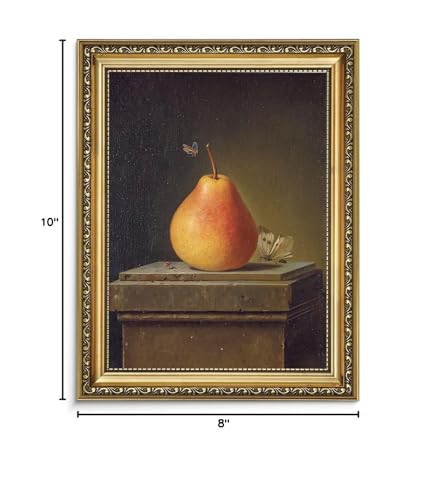 AIMAILON Framed Autumn Pear Insect Picture, American Country Style 8x10 - color: Pear and Butterfly, size: 10"L x 8"W