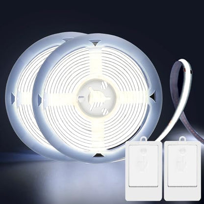 2 Pack 6.6Ft COB LED Strip Lights Battery Powered for Cabinet (Cool White) - color: COB Cool White