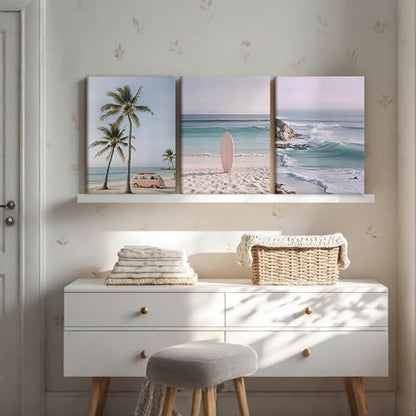 HCJWCXD 3 Pcs Coastal Beach Canvas Wall Art Boho Beach Scene 16x24 Inch - color: Pink car, size: 16x24 Inches