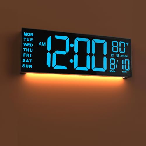 JALL 13" Large Digital Wall Mount Clock, Count Down Timer, Alarm, Big LED, 8 RGB Color, DST, Temperature for Living Room Classroom Desk, Xmas, Birthday Gift for Senior Mom Dad, Blue - color: Blue, size: 13 inches