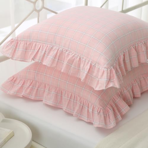 Mywinlle Blush Pink Plaid Ruffle Throw Pillow Shams 18"x18" Set of 2 - color: Blush Pink Plaid, size: 18" x 18" (Pack of 2)