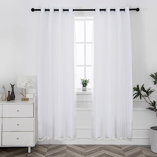 INLINAS Blackout Curtains with Sheer Overlay, Greyish White, 52x84 Inches - color: Greyish White, size: 52"W x 84"L (Pack of 2)