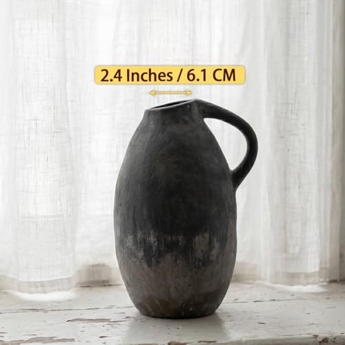 Rustic Ceramic Vase with Handle, 10.3 Inch, Terracotta Decor - color: Black