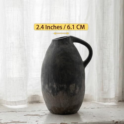Rustic Ceramic Vase with Handle, 10.3 Inch, Terracotta Decor - color: Black
