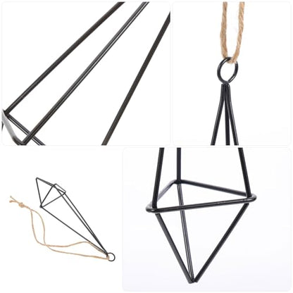 UPKOCH Geometric Air Plant Hangers 8 Pcs Black Metal Hanging Holders with Jute Rope for Small Air Plants Indoor Garden Wall Decor