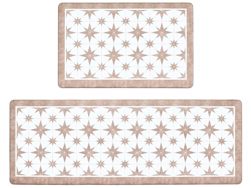 베이지 피로 방지 주방 매트 2개 세트, 43.9cm x 70.1cm(17.3x27.5인치)+43.9cm x - color: 스타 타일 뉴트럴