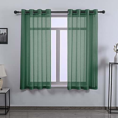DONREN Dark Emerald Green Sheer Curtains 63 Inch Length for Boy's Room - 2 Panels Hunter Green Grommet Elegant Semi Voile Window Drapes for Bedroom 52 W x 63 Inches Long - color: Dark Green, size: 52"W x 63"L (Pack of 2)