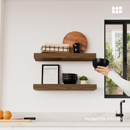 Solid Wood Floating Shelves for Wall 20 Inch Walnut, Wooden Bathroom Shelf - color: Walnut, size: 20 Inch