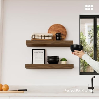 Solid Wood Floating Shelves for Wall 20 Inch Walnut, Wooden Bathroom Shelf - color: Walnut, size: 20 Inch