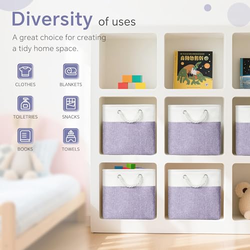 FinishingBo 11 inch Cube Storage Bin with Handles 6 Pack - color: White/Purple-6 Pack