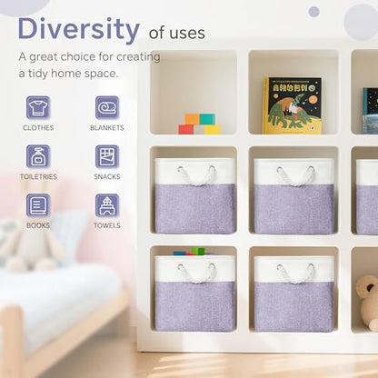 FinishingBo 11 inch Cube Storage Bin with Handles 6 Pack - color: White/Purple-6 Pack