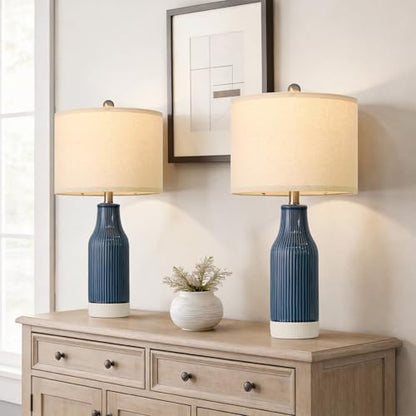 23.5" Bedside Lamps Set of 2, Blue Ceramic Table Lamp for Bedroom - color: Blue-2Pack-23.75"