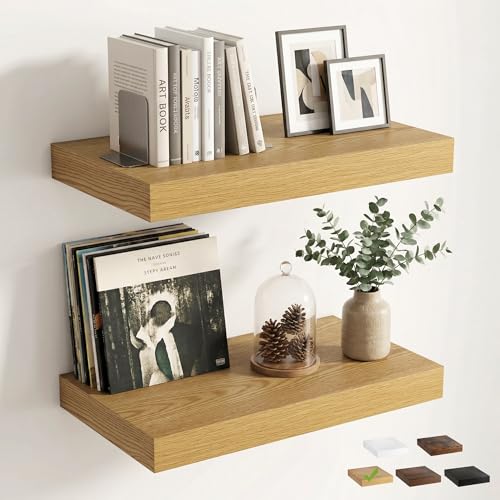 Venusmiles 12 inch Deep Floating Shelves for Wall, 24" Wide, Oak, 2-Pack - color: Oak Finish, size: 24"w x 12"d, 2p